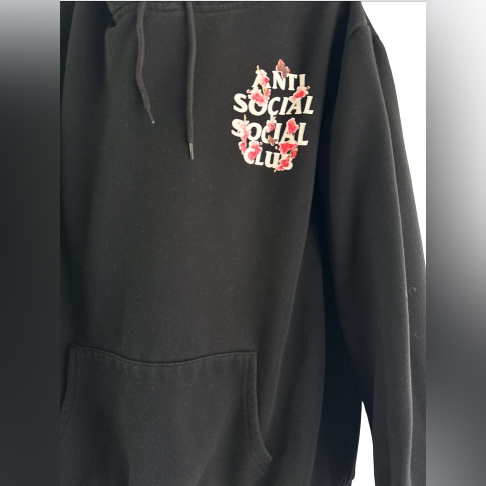 Black anti social social club pullover hoodie cherry blossom/ butterfly - Picture 3 of 5